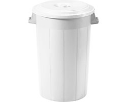 Buitenprullenbak - 120 liter - Afvalbak buiten - Afvalton met deksel - Vuilnisbak - Afvalemmer - Wit