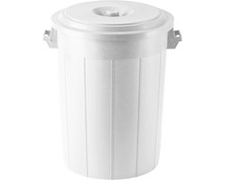 Buitenprullenbak - 70 liter - Afvalbak buiten - Afvalton met deksel - Vuilnisbak - Afvalemmer - Wit