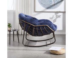 Buitenstaande Rotan Schommelstoel, Gestoelde Schommel Relaxfauteuil voor Buitengebruik - Voor Veranda, Woonkamer, Terras, Tuin, Donker Marineblauw