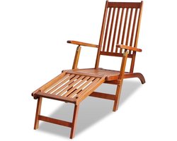 Buitenstoel met Voetsteun - Ligstoel Tuin - Ontspannen Buiten - 5 standen verstelbaar - 168 cm lang - Houtkleurig