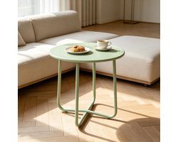 Buitentafel 48 cm - Ronde Metalen Tuintafel Met X-Basis En Verstelbare Voetjes Groen