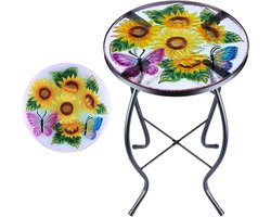 Buitentafel Mozaïek - Terrastafel Rond - Planten Decoratie - Zonnebloem Glas - 35 cm Diameter - Geel