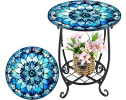 Buitentafel Rond - Mozaïek Tafel - Planten Decoreren - Dubbellaags Ontwerp - 35 cm Diameter - Multicolor