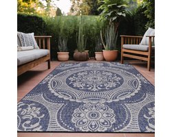Buitentapijt - Binnen/buiten tapijt - Terras decoreren - Waterdicht en vlekbestendig - 160 x 213 cm - Blauw Medaillon