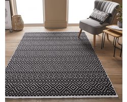 Buitentapijt Geometrisch - Buitenkleed Tapijt - Terras Decoratie - Glad Geweven - 160 x 160 cm - Blauw Goud
