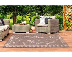 Buitentapijt Libelle - Balkontapijt Tuinmat - Buiten Leven - Glad Geweven - 80x150 cm - Taupe Natuurlijk