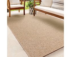 Buitentapijt met Jute Look – Cream – Rond Gevlochten Design – Weerbestendig & Stijlvol-240 x 340 cm