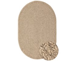Buitentapijt met Jute Look – Ovaal met Vierkant Patroon Buin – Natuurlijke Look – Weer- & UV-bestendig-140 x 200 cm