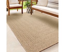 Buitentapijt met Jute Look – Rechthoekig met Vierkant Patroon Bruin – Natuurlijke Look – Weer- & UV-bestendig-120 x 170 cm