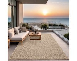 Buitentapijt met Jute Look – Rechthoekig met Vierkant Patroon Bruin – Natuurlijke Look – Weer- & UV-bestendig-300 x 400 cm