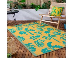 Buitentapijt - Vloerkleed buiten - Terras decoratie - Gemaakt van gerecycled materiaal - 120 x 180 cm - Geel groenblauw