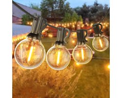 Buitenverlichting, 3 m LED-verlichting voor buiten, met 10 + 1 stuks warmwitte G40-lampen, waterdichte LED-lichtsnoer voor binnen en buiten voor feesten, bruiloften en patio's