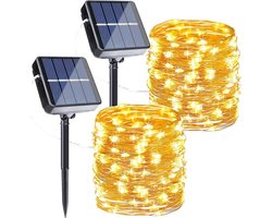Buitenverlichting op zonne-energie - buitenverlichting zonne energie - lichtsnoer buiten - 12 m x 100 LED's - 8 standen - Waterdichte - Koperdraad - Warm licht