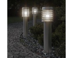 Buitenvloerlampen 3 st stopcontact 60 cm roestvrijstaal zilver