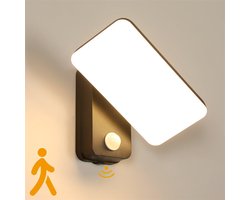 Buitenwandlamp met bewegingssensor, IP65 zwarte LED-wandlamp met draaibaar LED-paneel, binnen-/buitenlamp voor tuin, balkon, gang, warm wit 3000K - (Aansluiten op de stroomvoorziening)