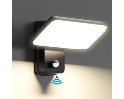 Buitenwandlamp met bewegingssensor, waterdichte IP65 LED-wandlamp, binnen-/buitenwandlamp met draaibaar LED-paneel, voor tuin, terras, entree, warm wit, 3000 K