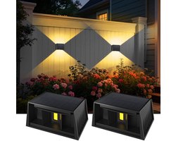 Buitenwandlampen, set van twee, retro kleurtemperatuur 3000K, in hoogte verstelbaar, waterdicht, werkt op zonne-energie, geschikt voor tuinen, muren en schuttingen.