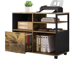 BukkitBow - Archiefkast / Printerkast op wieltjes - Kantoorkast met Industriele Look - met zwart Metalen Frame - Vintage Bruin Hout