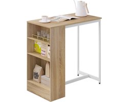 BukkitBow - Bartafel met Planken en Kast/Opbergruimte voor Glazen - 91X49X91 - Wit met Licht Eikenhout