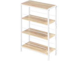 BukkitBow - Boekenkast / Rek / Nisplanken - 4 Niveaus - Staande Kast - Metalen Frame - 50x78x20cm - Licht Eikenhout / Wit