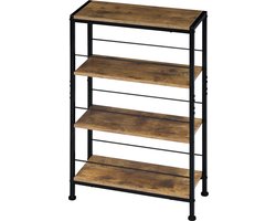 BukkitBow - Boekenkast / Rek / Nisplanken - 4 Niveaus - Staande Kast - Metalen Frame - 50x78x20cm - Vintage Bruin / Zwart