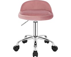 BukkitBow - Compacte Kruk van Velvet/Fluweel - Met Lichte Ondersteuning voor Onderrug - met Metalen Onderstel en Wielen - Hoogte instelbaar (43-55CM) - Roze