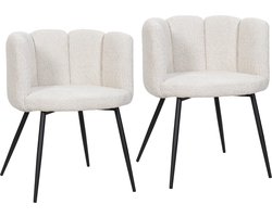 BukkitBow – Eetkamerstoel / Bureaustoel met Bloembladontwerp – Geschikt als Make-up Stoel - Chenille & Metalen Onderstel - Chenille Stof – 2 Stuks - Beige/Wit