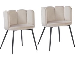 BukkitBow – Eetkamerstoel / Bureaustoel met Bloembladontwerp – Geschikt als Make-up Stoel - Fluweel & Metalen Onderstel - Velvet / Fluweel – 2 Stuks - Licht Grijs