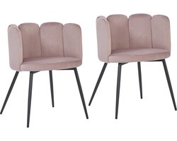 BukkitBow – Eetkamerstoel / Bureaustoel met Bloembladontwerp – Geschikt als Make-up Stoel - Fluweel & Metalen Onderstel - Velvet / Fluweel – 2 Stuks - Roze