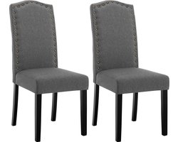 BukkitBow - Eetkamerstoelen Linnen met Hoge Rugleuning en Sierknopen (45-52CM Hoog) - Donker Grijs