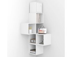 BukkitBow - Hoekplank / Wandplank - met 6 opbergvakken - Hangplanken / Kast voor in Hoeken - 120CM Hoog - Wit