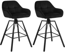 BukkitBow - Hoge Luxe Barkrukken Velvet / Vluweel - Met rugleuning en Armleuning met Strepen Patroon en Voetensteun - 360 Graden Draaibaar - Set van 2 Stuks - Zwart