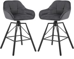 BukkitBow - Hoge Luxe Barkrukken Velvet / Vluweel - Met rugleuning en Armleuning met Strepen Patroon en Voetensteun - 360 Graden Draaibaar - Set van 2 Stuks - Donker Grijs