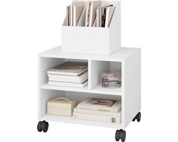BukkitBow - Houten Kantoorkast / Printerkast met 3 Vakken en Wielen (40x35x30CM) - Wit