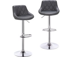 BukkitBow - Industriële Lederen Barkruk met Rugleuning en Verstelbare Zithoogte - Set van 2 Stuks (60-82CM) - Grijs