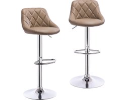 BukkitBow - Industriële Lederen Barkruk met Rugleuning en Verstelbare Zithoogte - Set van 2 Stuks (60-82CM) - Khaki/Bruin