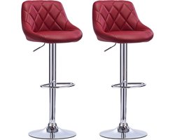 BukkitBow - Industriële Lederen Barkruk met Rugleuning en Verstelbare Zithoogte - Set van 2 Stuks (60-82CM) - Wijnrood