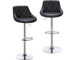 BukkitBow - Industriële Lederen Barkruk met Rugleuning en Verstelbare Zithoogte - Set van 2 Stuks (60-82CM) - Zwart
