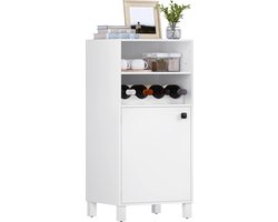 BukkitBow - Keukenkast / Bijzetkast - Kast met Wijnrek en Deur met Opslagruimte - Dichte Kast met Verstelbare Planken - 48X40X108CM - Wit