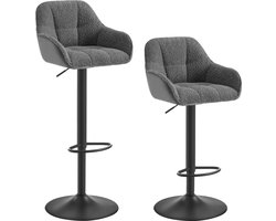 BukkitBow - Luxe Barkrukken Chenille/Fabric/Stof Met Rugleuning - Draaibaar en met Voetensteun - (63 - 84CM Zithoogte) - Donker Grijs