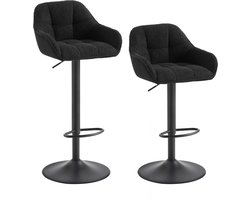 BukkitBow - Luxe Barkrukken Chenille/Fabric/Stof Met Rugleuning - Draaibaar en met Voetensteun - (63 - 84CM Zithoogte) - Zwart