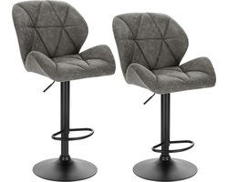 BukkitBow - Luxe Barkrukken Lederen Met Rugleuning en Mini Armleuning - Draaibaar en met Voetensteun - (60 - 82CM Zithoogte) - Grijs