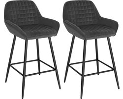 BukkitBow - Luxe Designer Barkrukken - Velvet/Fluweel Barkrukken - Met Armleuning en Rugleuning - Bistrokruk met Voetensteun - Set van 2 Stuks - Donker Grijs