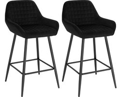 BukkitBow - Luxe Designer Barkrukken - Velvet/Fluweel Barkrukken - Met Armleuning en Rugleuning - Bistrokruk met Voetensteun - Set van 2 Stuks - Zwart