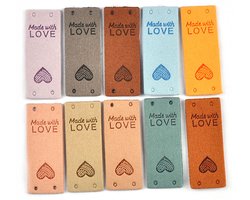 BukkitBow - Luxe Handgemaakte Labels - 20 Delig Set - Made With Love Naaien en Haken Tags - DIY Breien en Hobby Accessoires