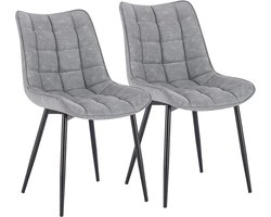 BukkitBow - Luxe Keukenstoel - Leren Stoelen - Set van 2 Stuks (46,5CM Hoog) - Grijs