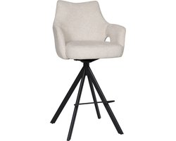 BukkitBow - Luxe Moderne Barkruk - Draaibare Zitting - met Voetensteun - Aragon Stof - met Metalen Onderstel - Beige