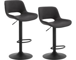 BukkitBow - Luxe Moderne Barkrukken - In Hoogte Verstelbaar - Met Voetensteun - Kunstleer/Imitatie Leer - met Metalen Onderstel - Set van 2 Stuks - Antraciet