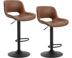BukkitBow - Luxe Moderne Barkrukken - In Hoogte Verstelbaar - Met Voetensteun - Kunstleer/Imitatie Leer - met Metalen Onderstel - Set van 2 Stuks - Bruin