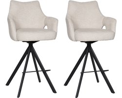 BukkitBow - Luxe Moderne Barkrukken - Set van 2 Stuks - Draaibare Zitting - met Voetensteun - Aragon Stof - met Metalen Onderstel - Beige